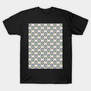 Blue and Green Flowers Seamless Pattern 1970s Inspired T-Shirt